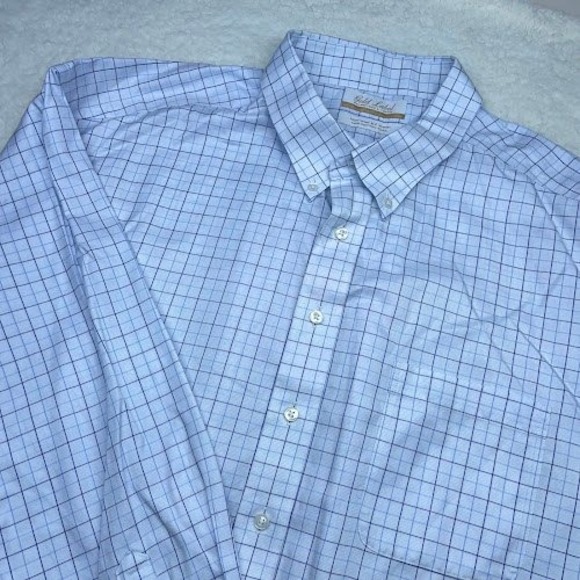 Roundtree and Yorke Gold Label Button down Mens 19 36/37 Big Blue Check non iron - Picture 1 of 11